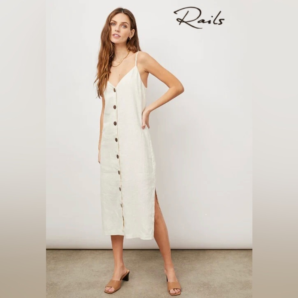 Rails 100% Linen Dress - Lizzie Dress in Bisque - Button front midi dress XS - Picture 9 of 9